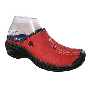 KEEN Women Red Suede Slip On Clog Mule Shoes Size 7 US EU 37.5
